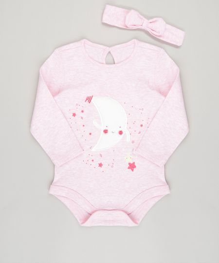 Body-Infantil-Lua-Manga-Longa-Decote-Redondo---Faixa-de-Cabelo-em-Algodao---Sustentavel-Rosa-8878556-Rosa_1
