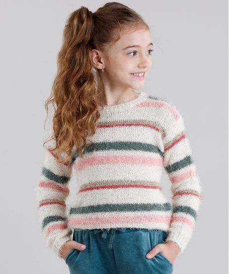 Sueter-Infantil-em-Trico-Listrado-com-Lurex-Manga-Longa-Decote-Redondo-Bege-8863303-Bege_1