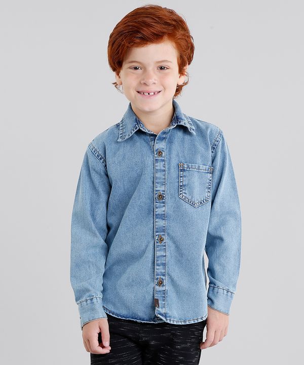 Camisa Jeans Infantil Manga Longa Azul Claro 6