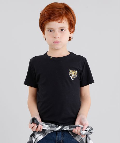 Camiseta-Infantil-Tigre-Manga-Curta-Gola-Careca-em-Algodao---Sustentavel-Preta-9042582-Preto_1
