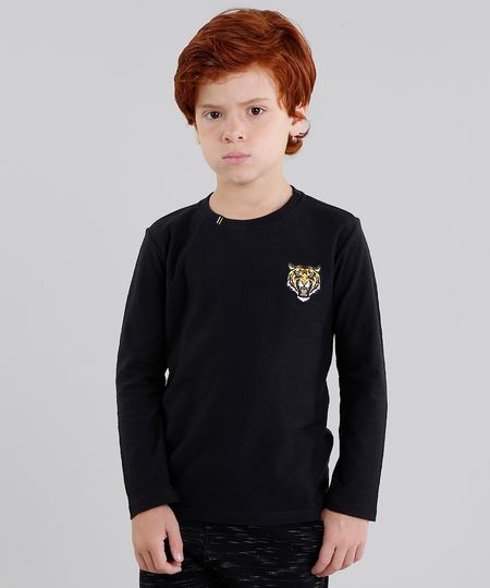 Camiseta-Infantil-Tigre-Manga-Longa-Gola-Careca-em-Algodao---Sustentavel-Preta-9033296-Preto_1