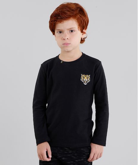 Camiseta-Infantil-Tigre-Manga-Longa-Gola-Careca-em-Algodao---Sustentavel-Preta-9033296-Preto_1