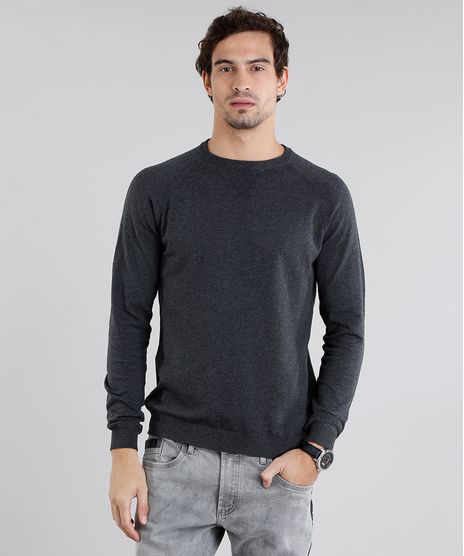 Sueter-Masculino-Basico-em-Trico-Gola-Careca-Manga-Longa-Cinza-Mescla-Escuro-8848865-Cinza_Mescla_Escuro_1