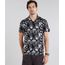 Camisa-Masculina-Estampada-de-Folhagens-Manga-Curta-Preta-9084502-Preto_1