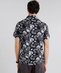 Camisa-Masculina-Estampada-de-Folhagens-Manga-Curta-Preta-9084502-Preto_2