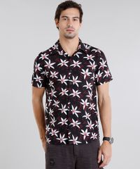 Camisa-Masculina-Estampada-Floral-Manga-Curta-Preta-9084509-Preto_1