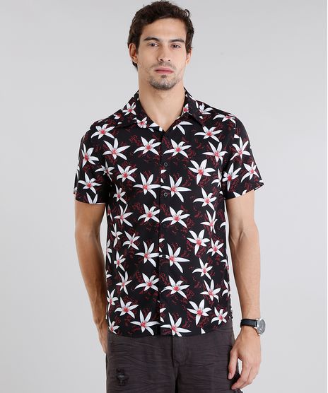 Camisa-Masculina-Estampada-Floral-Manga-Curta-Preta-9084509-Preto_1