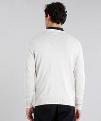 Sueter-Masculino-Estampado-Xadrez-Manga-Longa-Gola-V-Bege-Claro-8855363-Bege_Claro_2