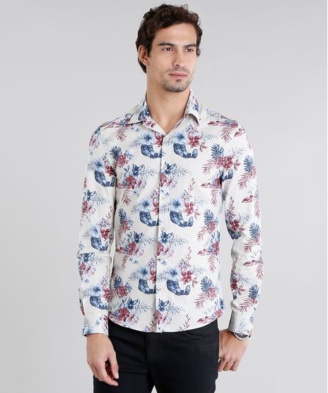 Camisa-Masculina-Slim-Estampada-Floral-Manga-Longa-Bege-Claro-9108110-Bege_Claro_1