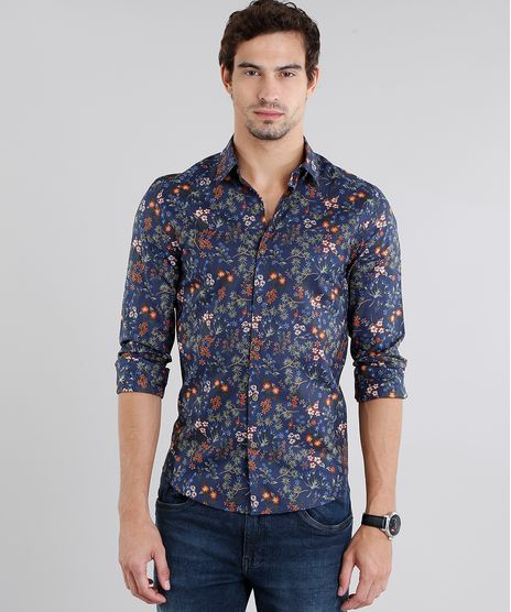 Camisa-Masculina-Slim-Estampada-Floral-Manga-Longa-Azul-Marinho-9108117-Azul_Marinho_1