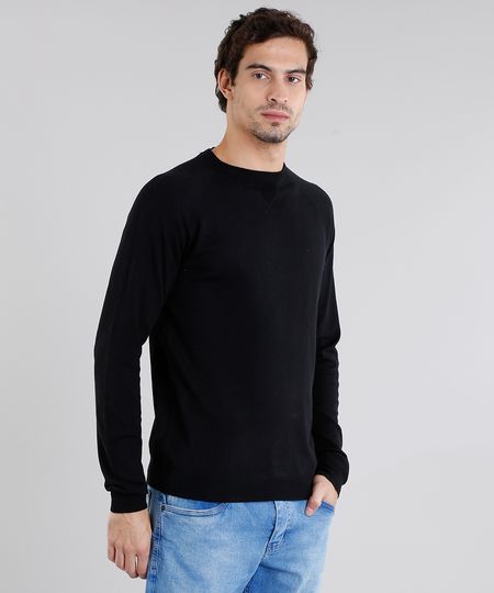 Sueter-Masculino-em-Trico-Manga-Longa-Gola-Careca-Preto-8848871-Preto_1