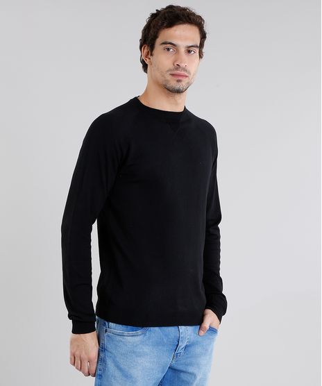 Sueter-Masculino-em-Trico-Manga-Longa-Gola-Careca-Preto-8848871-Preto_1
