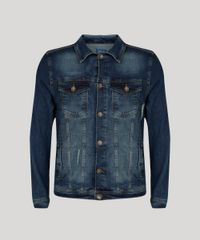 Jaqueta-Jeans-Masculina-Trucker-Manga-Longa-em-Algodao---Sustentavel-Azul-Escuro-9058205-Azul_Escuro_5