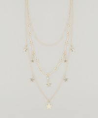 Colar-Feminino-Triplo-com-Pingentes-de-Estrelas-Dourado-9040148-Dourado_1
