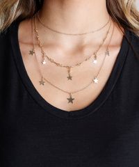 Colar-Feminino-Triplo-com-Pingentes-de-Estrelas-Dourado-9040148-Dourado_2