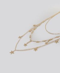 Colar-Feminino-Triplo-com-Pingentes-de-Estrelas-Dourado-9040148-Dourado_3