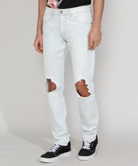 Calca-Jeans-Masculina-Slim-com-Rasgo-no-Joelho-e-Puidos-Azul-Claro-9964002-Azul_Claro_1