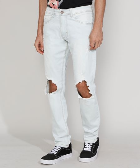 Calca-Jeans-Masculina-Slim-com-Rasgo-no-Joelho-e-Puidos-Azul-Claro-9964002-Azul_Claro_1