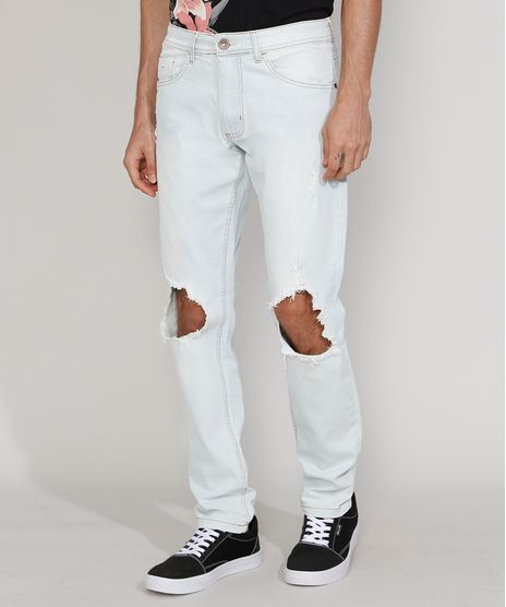 Calca-Jeans-Masculina-Slim-com-Rasgo-no-Joelho-e-Puidos-Azul-Claro-9964002-Azul_Claro_1