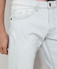 Calca-Jeans-Masculina-Slim-com-Rasgo-no-Joelho-e-Puidos-Azul-Claro-9964002-Azul_Claro_2