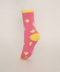 Meia-Feminina-Cano-Alto-Estampada-Bananas-Rosa-9973177-Rosa_2
