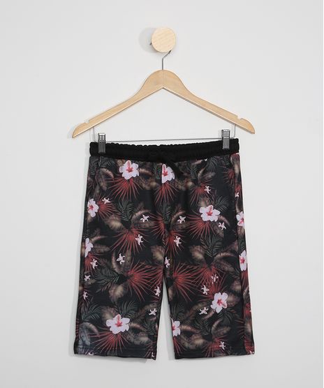 Bermuda-de-Moletom-Juvenil-Reta-Estampada-Floral-Preta-9969290-Preto_1
