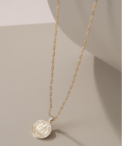 Colar-Feminino-com-Medalha-de-Sao-Bento-Dourado-9976675-Dourado_1