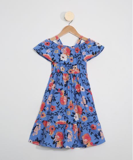 Vestido-Infantil-Longo-Estampado-Floral-Open-Shoulder-Manga-Curta-Azul-9975248-Azul_1