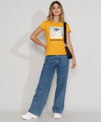 Camiseta-Feminina-Manga-Curta-Gatinho--Lua-em-Preguica---Decote-Redondo-Mostarda-9974746-Mostarda_3