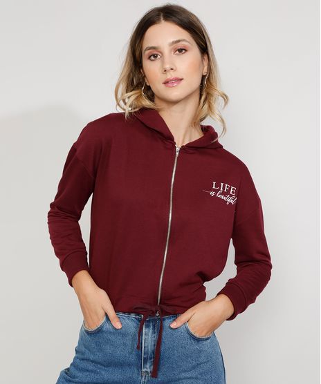 Blusao-de-Moletom-Feminino-Cropped--Life-is-Beautiful--com-Ziper-e-Capuz-Vinho-9976046-Vinho_1