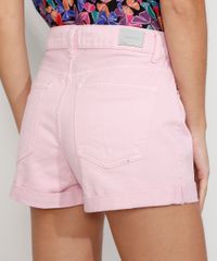 Short-de-Sarja-Feminino-Mom-Cintura-Alta-com-Barra-Dobrada-Rosa-Claro-9976633-Rosa_Claro_2