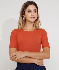 Camiseta-Feminina-Basica-Manga-Curta-Canelada-Decote-Redondo-Laranja-Escuro-9953167-Laranja_Escuro_1