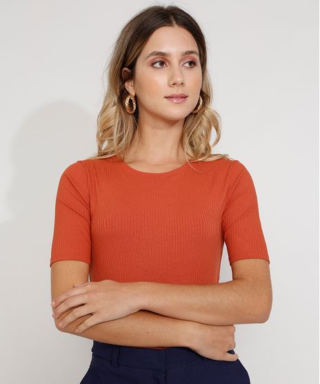 Camiseta-Feminina-Basica-Manga-Curta-Canelada-Decote-Redondo-Laranja-Escuro-9953167-Laranja_Escuro_1