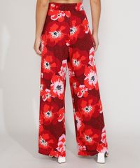 Calca-Feminina-Pantalona-Cintura-Super-Alta-Estampada-Floral-com-Bolsos-Vermelha-Escuro-9975880-Vermelho_Escuro_2
