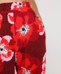 Calca-Feminina-Pantalona-Cintura-Super-Alta-Estampada-Floral-com-Bolsos-Vermelha-Escuro-9975880-Vermelho_Escuro_6