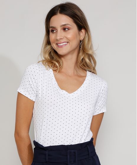Camiseta-Feminina-Basica-Estampada-de-Poa-Manga-Curta-Decote-V-Branca-9580453-Branco_1