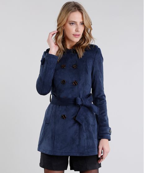 Casaco-Feminino-Trench-Coat-em-Suede-Azul-Marinho-8888639-Azul_Marinho_1