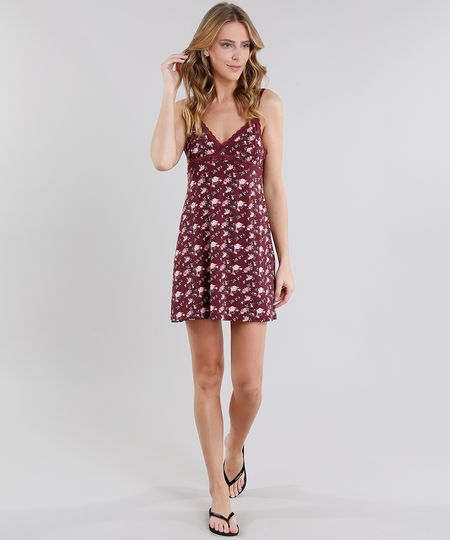 Camisola-Feminina-Estampada-Floral-com-Renda-Alca-Vinho-8947845-Vinho_1