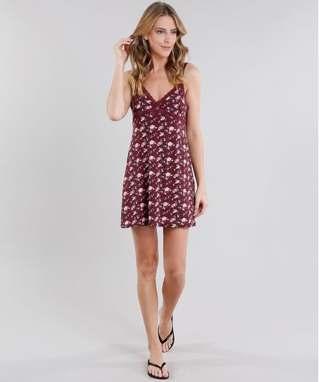 Camisola-Feminina-Estampada-Floral-com-Renda-Alca-Vinho-8947845-Vinho_1