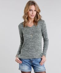 Sueter-Feminino-Basico-em-Trico-Mescla-Manga-Longa-Decote-em-V-Verde-Militar-8839259-Verde_Militar_1