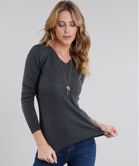 Sueter-Feminino-Basico-em-Trico-Manga-Longa-Decote-em-V-Cinza-Mescla-Escuro-8839935-Cinza_Mescla_Escuro_1