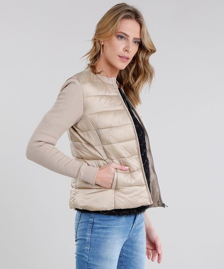 Jaqueta-Feminina-Puffer-Manga-Longa-em-Malha-Bege-8846307-Bege_1