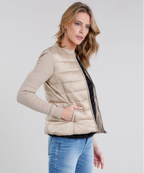 Jaqueta-Feminina-Puffer-Manga-Longa-em-Malha-Bege-8846307-Bege_1