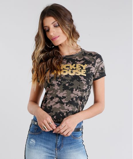 Blusa-Feminina-Mickey-Mouse-Estampada-Camuflada-Manga-Curta-Decote-Redondo-Verde-Militar-9018436-Verde_Militar_1
