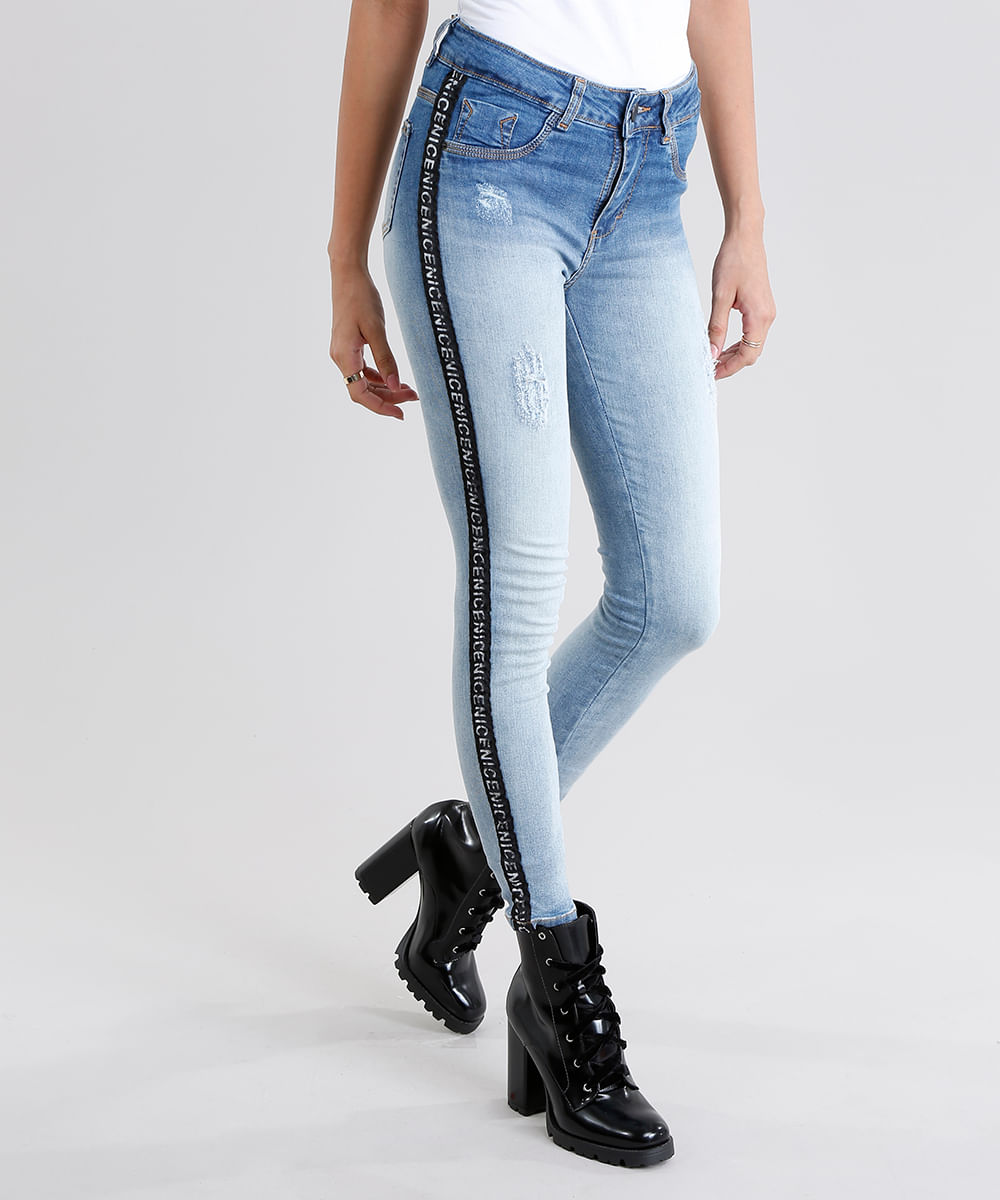 calça jeans feminina com listra