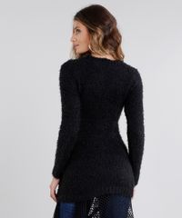 Sueter-Feminino-Longo-Oversized-em-Trico-Manga-Longa-Decote-Redondo-Preto-8892833-Preto_2