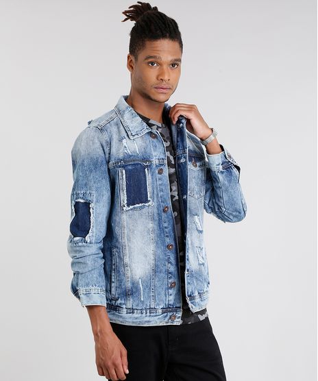 Jaqueta-Jeans-Masculina-Trucker-Destroyed-Manga-Longa-em-Algodao---Sustentavel-Azul-Medio-9058204-Azul_Medio_1