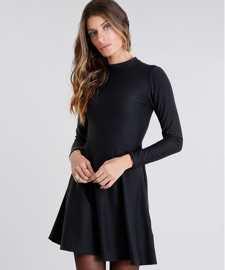 Vestido-Feminino-Gola-Alta-Curto-com-Vazado-Manga-Longa-Preto-9130817-Preto_1