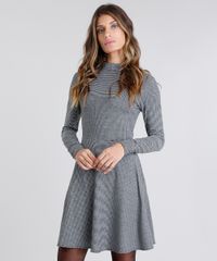 Vestido-Feminino-Gola-Alta-Xadrez-Curto-com-Vazado-Manga-Longa-Preto-9130816-Preto_1