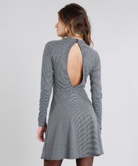 Vestido-Feminino-Gola-Alta-Xadrez-Curto-com-Vazado-Manga-Longa-Preto-9130816-Preto_2